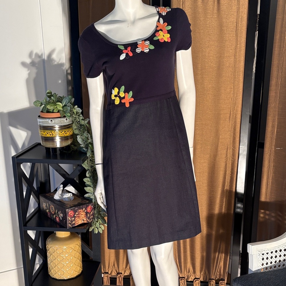 Ports International Navy Blue Dress with Floral Accents